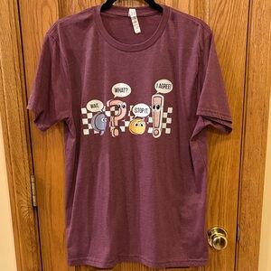 Teacher Tee: Graphic Short Sleeve Tee - Burgundy with Cartoon Punctuation Print